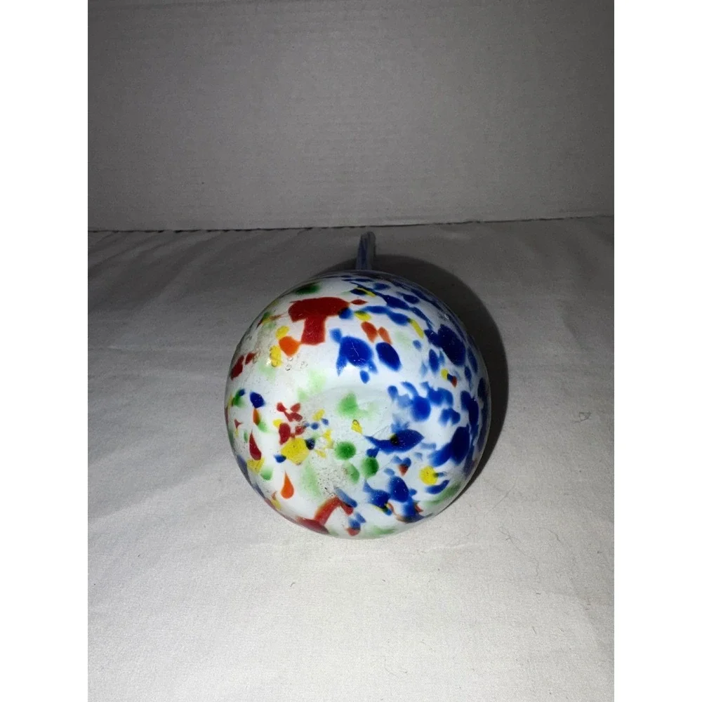 Murano Art Glass Bud Vase Long Neck Confetti Splatter Blue‎ White Italian Glass